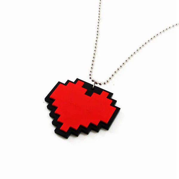 Colar Geek de Acrílico – Coração Pixel