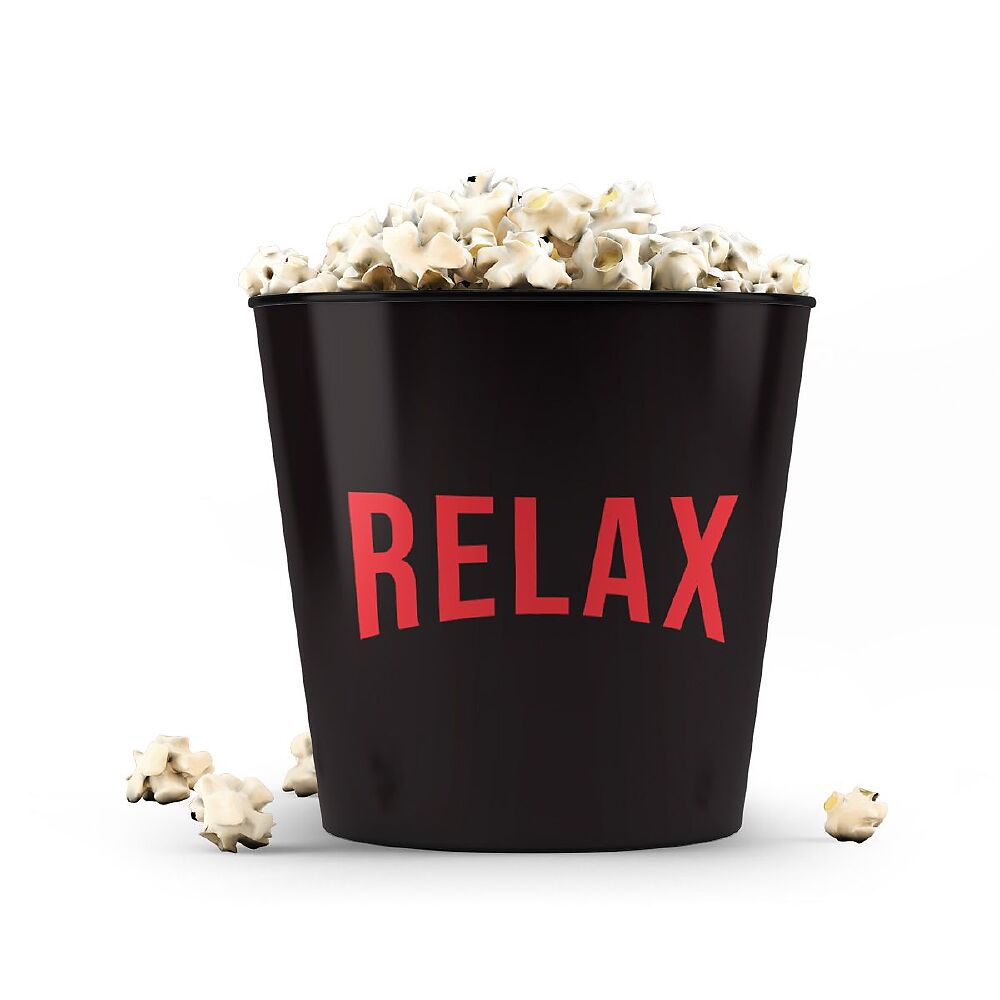 Balde de Pipoca Criativo Geek 3,5 Litros – Relax Preto: o acessório perfeito para suas sessões de cinema em casa.