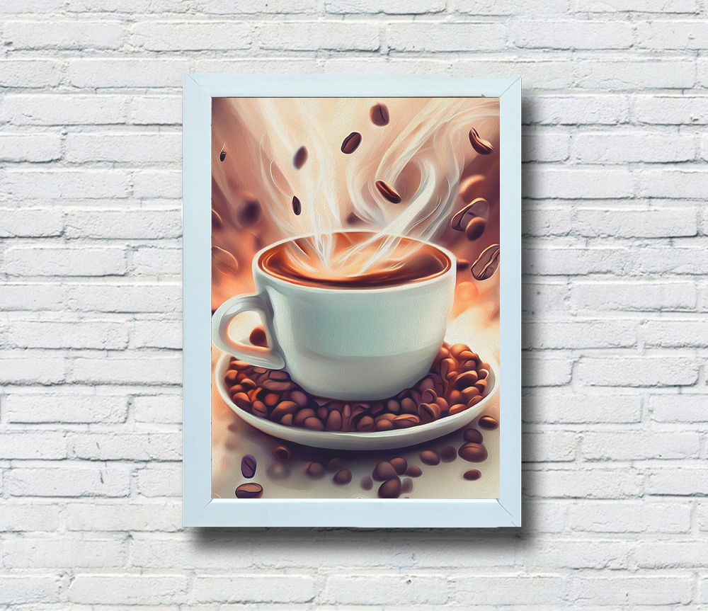 Quadro Decorativo MDF 20x28 Hora do Cafe Moldura Branca 5 10