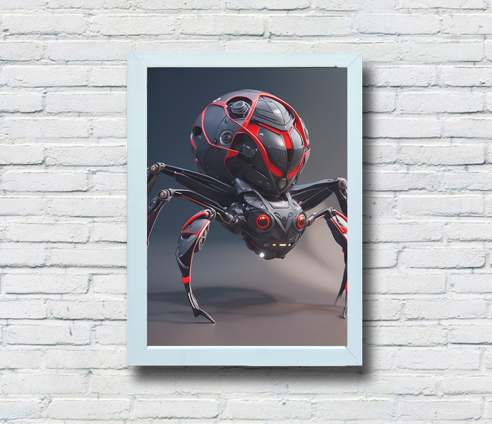 Quadro Decorativo MDF 20x28 Robot Spider Moldura Branca 1 15