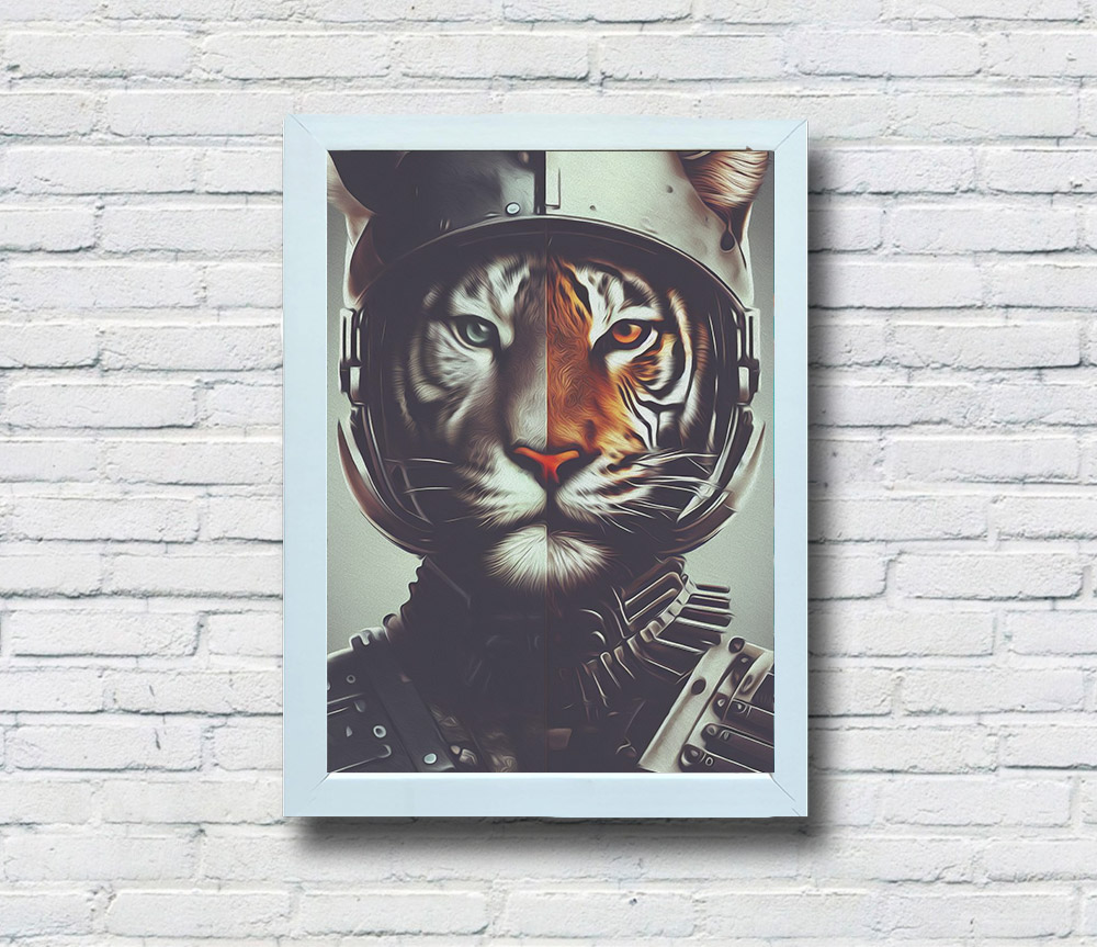 Quadro Decorativo Tiger Robocop Moldura Branca 1 1 8