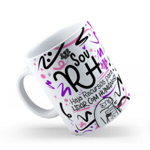 Caneca de Cerâmica Branca 325ml Flork Profissões RH Rosa