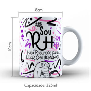 Caneca de Cerâmica Branca 325ml Flork Profissões RH Rosa