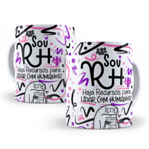 Caneca de Cerâmica Branca 325ml Flork Profissões RH Rosa