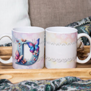 Caneca de Cerâmica 325ml Alfabeto Butterfly Borboletas D