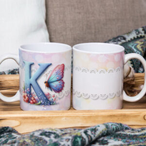 Caneca de Cerâmica 325ml Alfabeto Butterfly Borboletas K