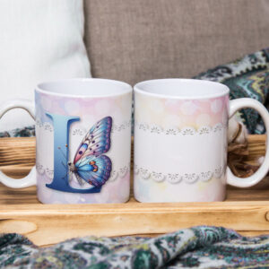 Caneca de Cerâmica 325ml Alfabeto Butterfly Borboletas L