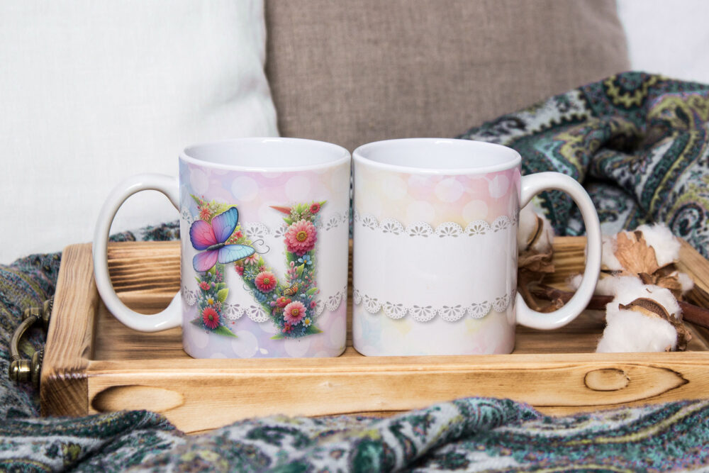 Caneca de Cerâmica 325ml Alfabeto Butterfly Borboletas N