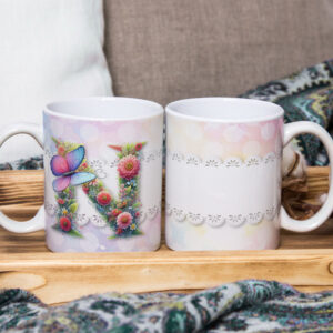 Caneca de Cerâmica 325ml Alfabeto Butterfly Borboletas N