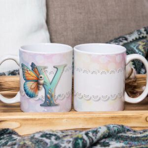 Caneca de Cerâmica 325ml Alfabeto Butterfly Borboletas Y
