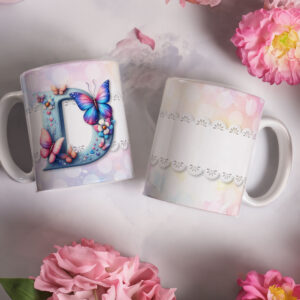 Caneca de Cerâmica 325ml Alfabeto Butterfly Borboletas D