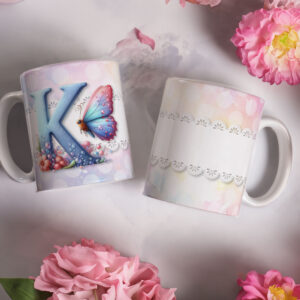 Caneca de Cerâmica 325ml Alfabeto Butterfly Borboletas K