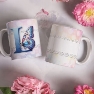 Caneca de Cerâmica 325ml Alfabeto Butterfly Borboletas L