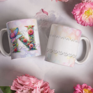 Caneca de Cerâmica 325ml Alfabeto Butterfly Borboletas N