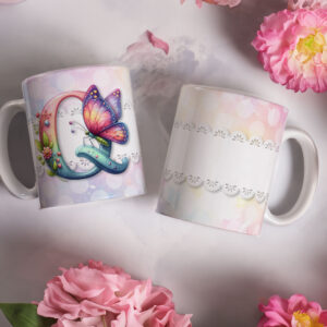 Caneca de Cerâmica 325ml Alfabeto Butterfly Borboletas Q
