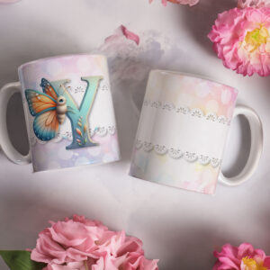 Caneca de Cerâmica 325ml Alfabeto Butterfly Borboletas Y