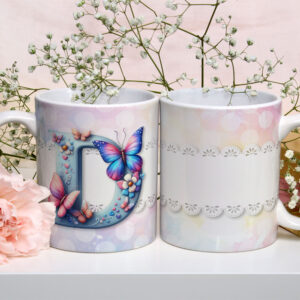 Caneca de Cerâmica 325ml Alfabeto Butterfly Borboletas D