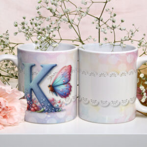 Caneca de Cerâmica 325ml Alfabeto Butterfly Borboletas K