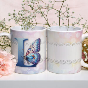 Caneca de Cerâmica 325ml Alfabeto Butterfly Borboletas L