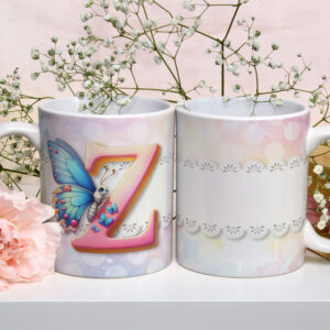 Caneca de Cerâmica 325ml Alfabeto Butterfly Borboletas Z
