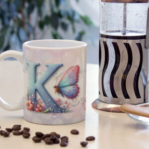 Caneca de Cerâmica 325ml Alfabeto Butterfly Borboletas K