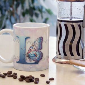 Caneca de Cerâmica 325ml Alfabeto Butterfly Borboletas L