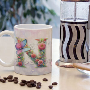 Caneca de Cerâmica 325ml Alfabeto Butterfly Borboletas N