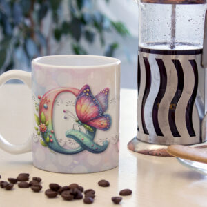 Caneca de Cerâmica 325ml Alfabeto Butterfly Borboletas Q