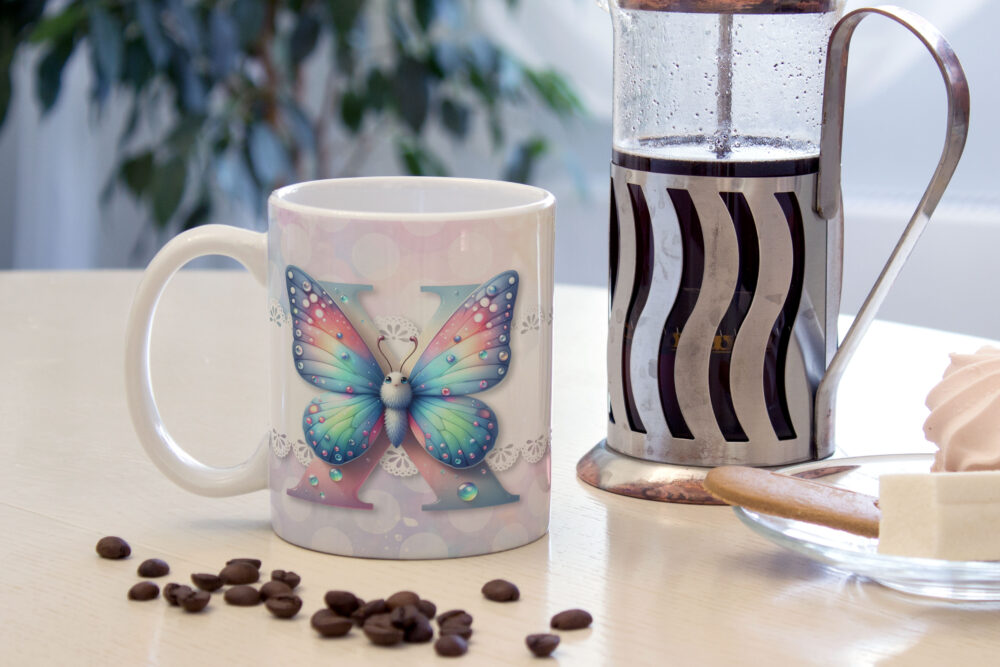 Caneca de Cerâmica 325ml Alfabeto Butterfly Borboletas X