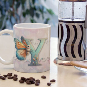 Caneca de Cerâmica 325ml Alfabeto Butterfly Borboletas Y