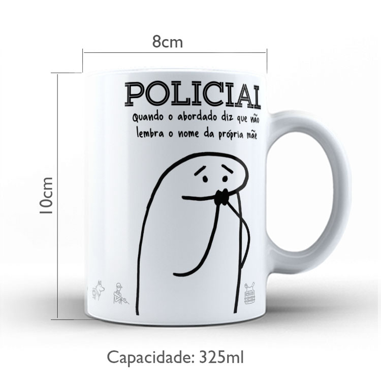 Caneca de Cerâmica Branca 325ml Flork Profissões 08