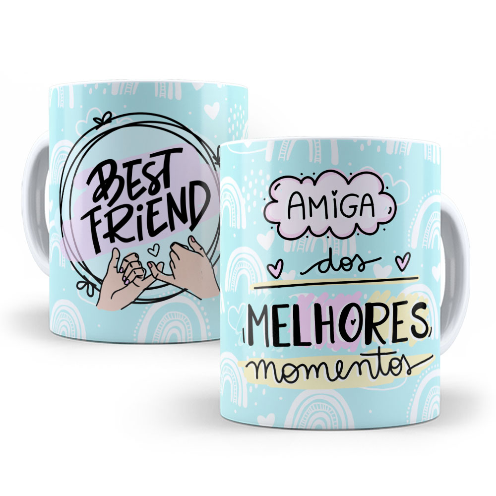 Caneca Cerâmica Branca 325ml Amizade Best Friend