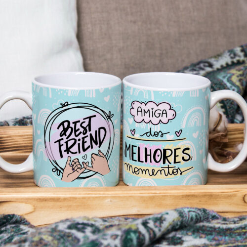 Caneca Cerâmica Branca 325ml Amizade Best Friend