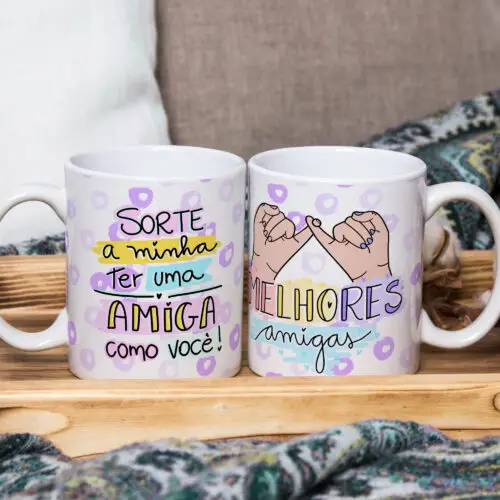 Caneca Cerâmica Branca Amiga de Sorte 325ml