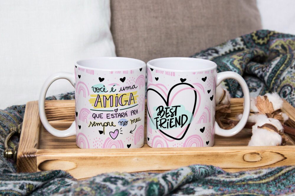 Caneca Cerâmica Branca Amiga do Coração 325ml