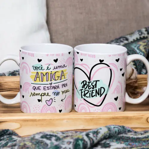 Caneca Cerâmica Branca Amiga do Coração 325ml