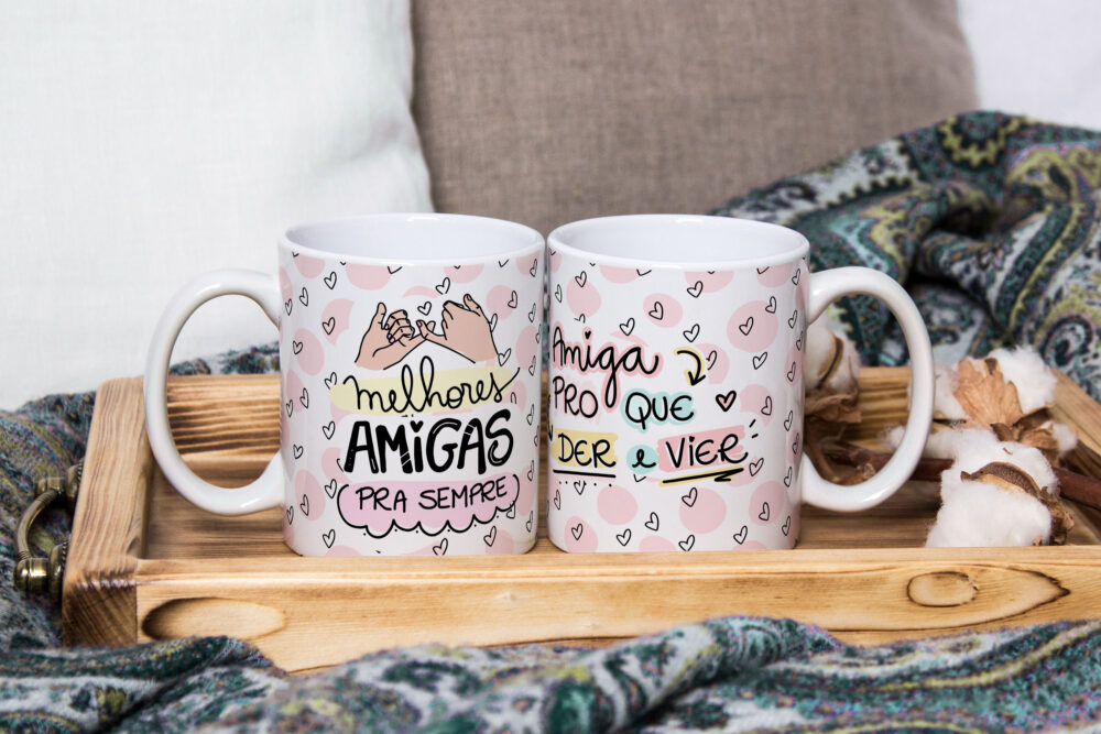 Caneca Cerâmica Branca Melhores Amigas pra Sempre 325ml