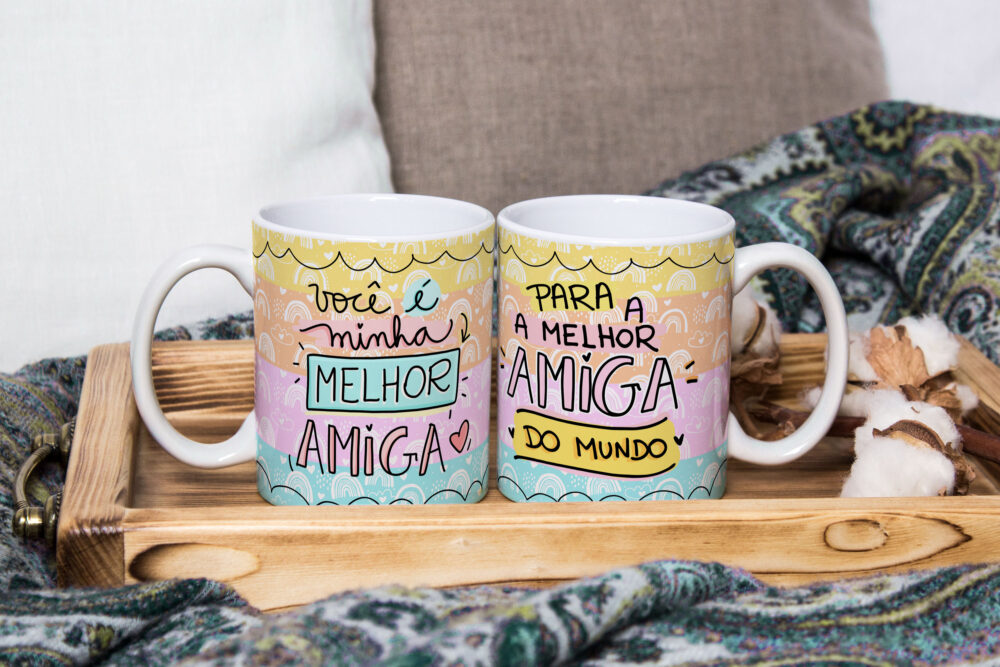 Caneca Cerâmica Branca Melhor Amiga do Mundo 325ml