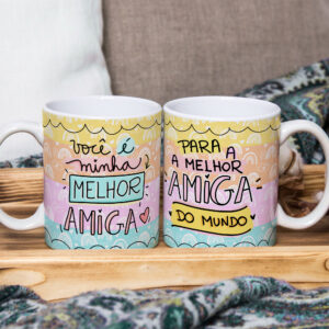 Caneca Cerâmica Branca Melhor Amiga do Mundo 325ml
