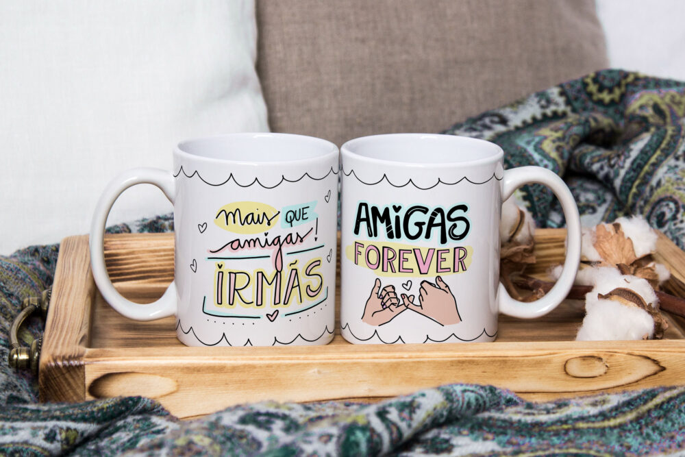 Caneca Cerâmica Branca Amigas para Sempre 325ml