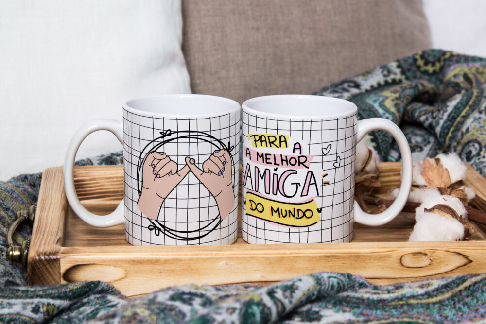 Caneca Cerâmica Branca Para a Melhor Amiga do Mundo 325ml