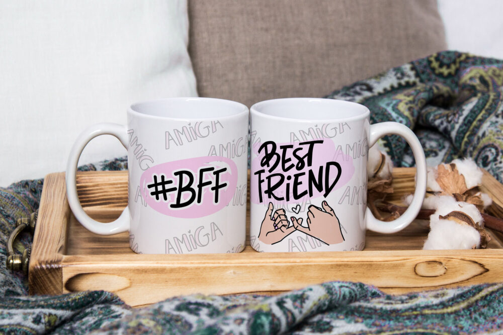 Caneca Cerâmica Branca Amizade BFF 325ml