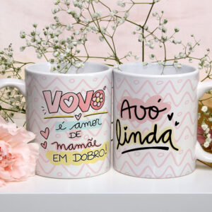Caneca Cerâmica Branca Avó Linda 325ml