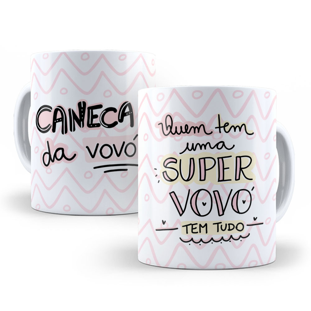 Caneca Cerâmica Branca 325ml Caneta da Vovó