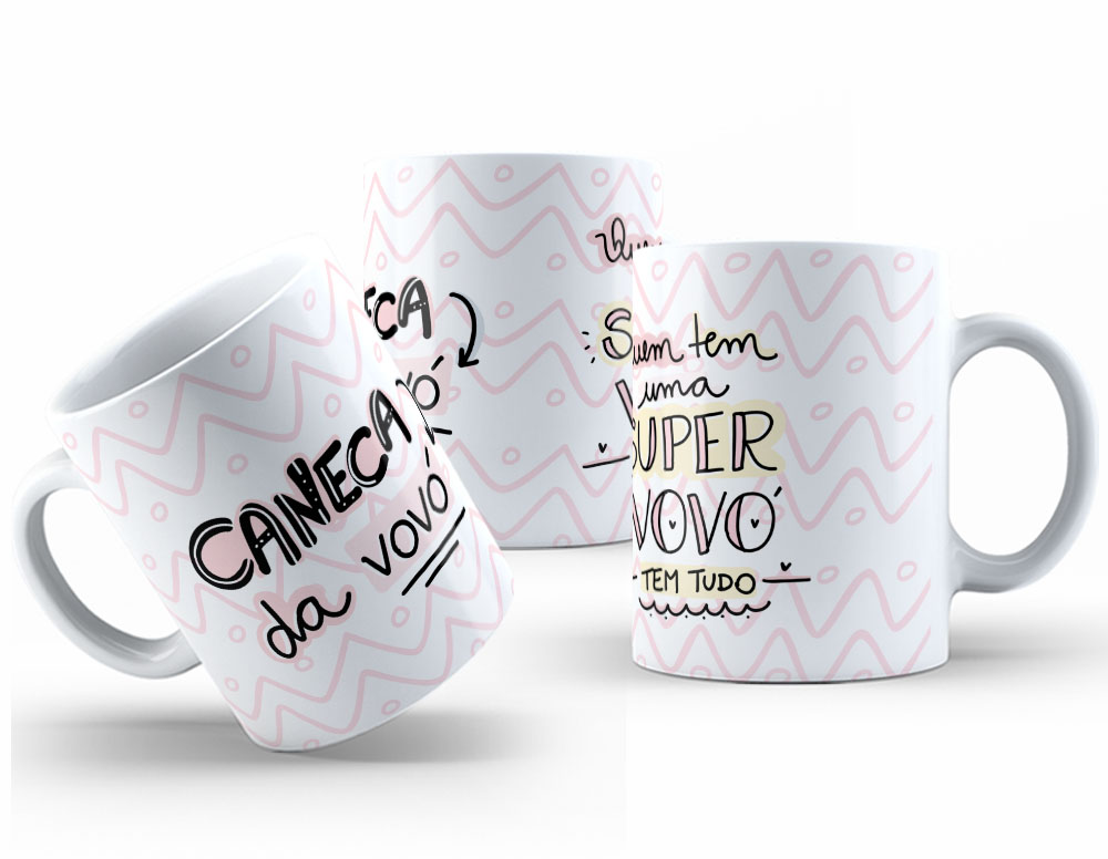 Caneca Cerâmica Branca 325ml Caneta da Vovó