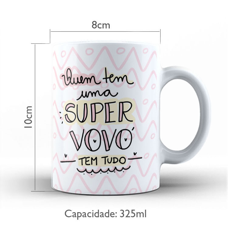 Caneca Cerâmica Branca 325ml Caneta da Vovó