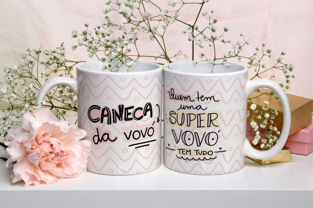 Caneca Cerâmica Branca 325ml Caneta da Vovó