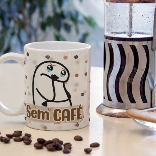Caneca Cerâmica Branca Flork Com Café e Sem Café 325ml
