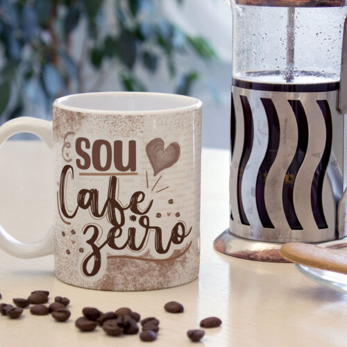 Caneca Cerâmica Branca Sou Cafezeiro 325ml