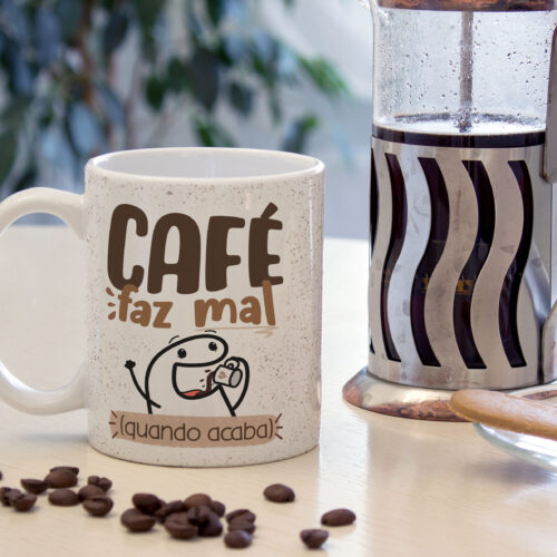 Caneca Cerâmica Branca Flork Café Faz Mal Quano Acaba 325ml